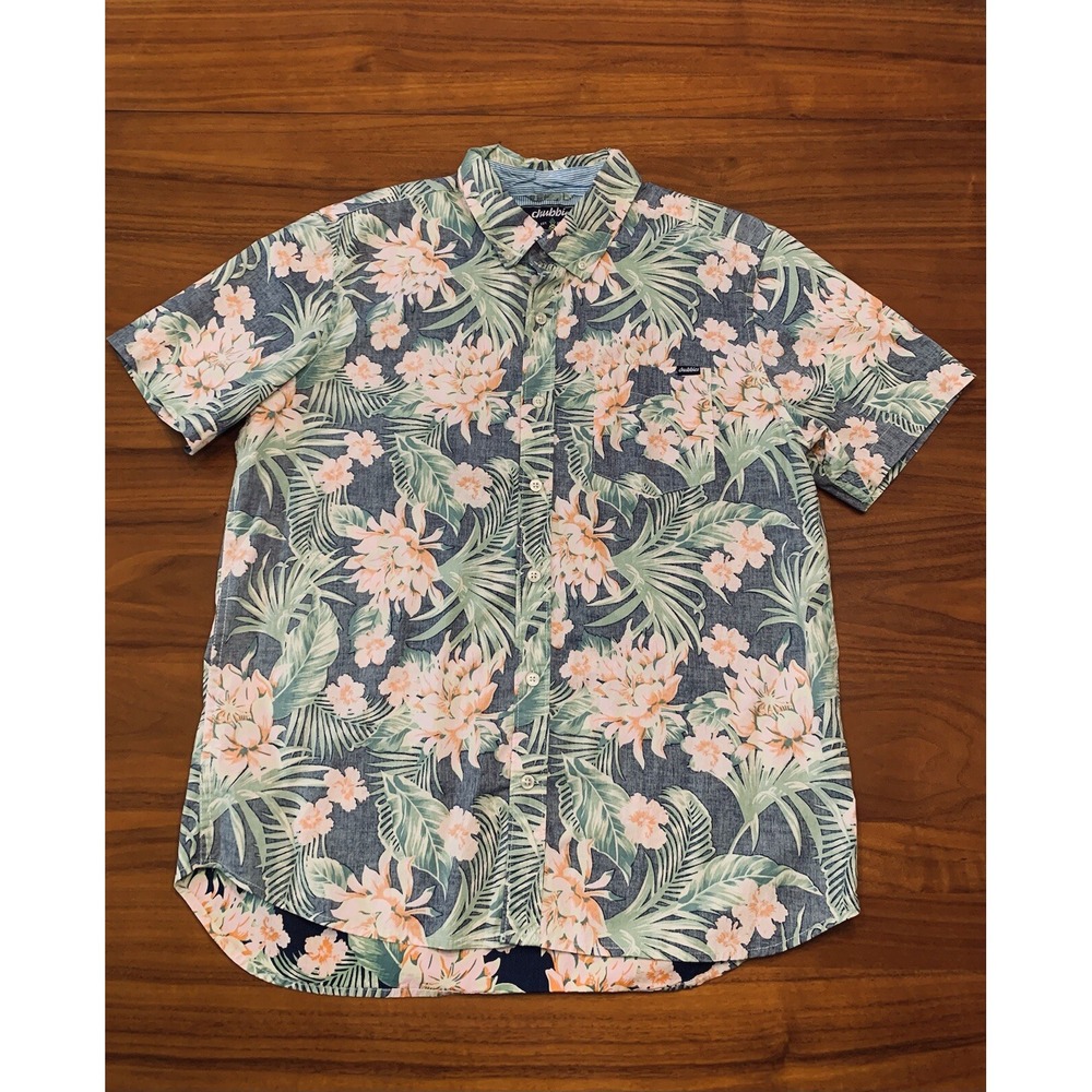 Chubbies Hawaiian Shirt Floral AOP Mens Large Short Sleeve Stretch Button up